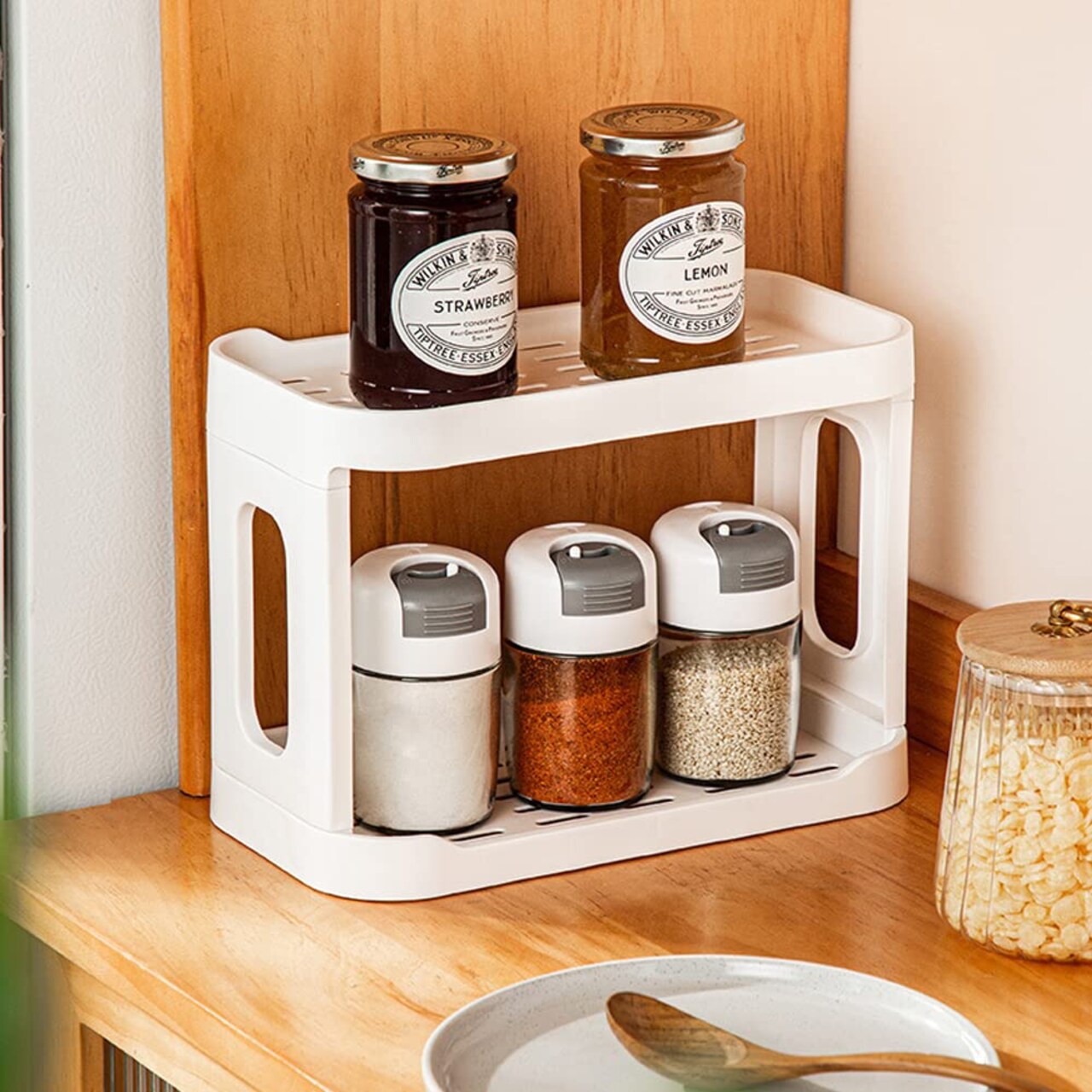 2-Tier Desk Organizers & Dispensers,Mail Holder for Office Desk Organization,Kitchen Spice Rack or Bathroom Countertop Organizer, Gift for Teachers, Classmates, and Friends,White